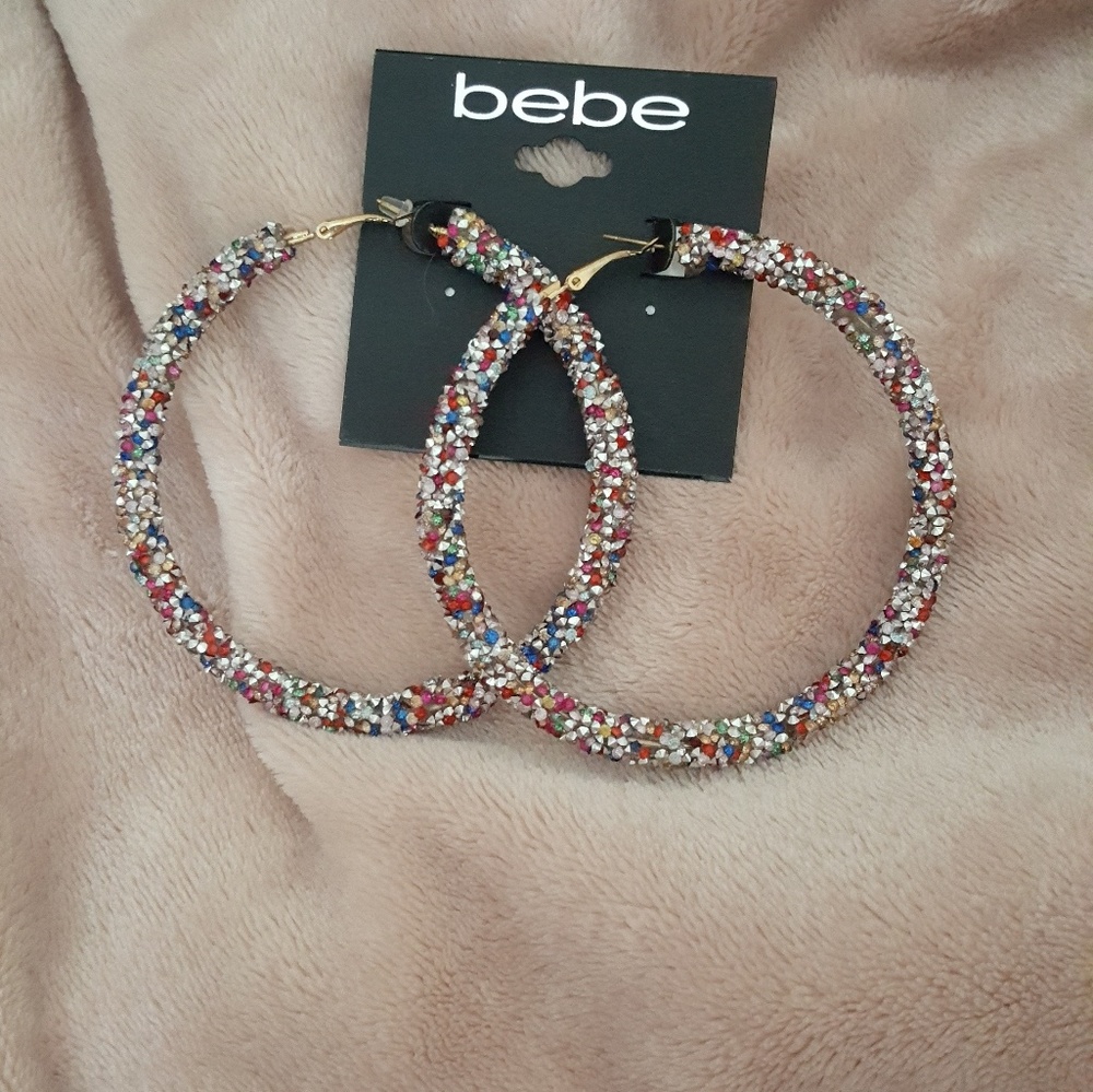 Multi color crystal large  hoop earrings by bebe - Picture 2 of 5